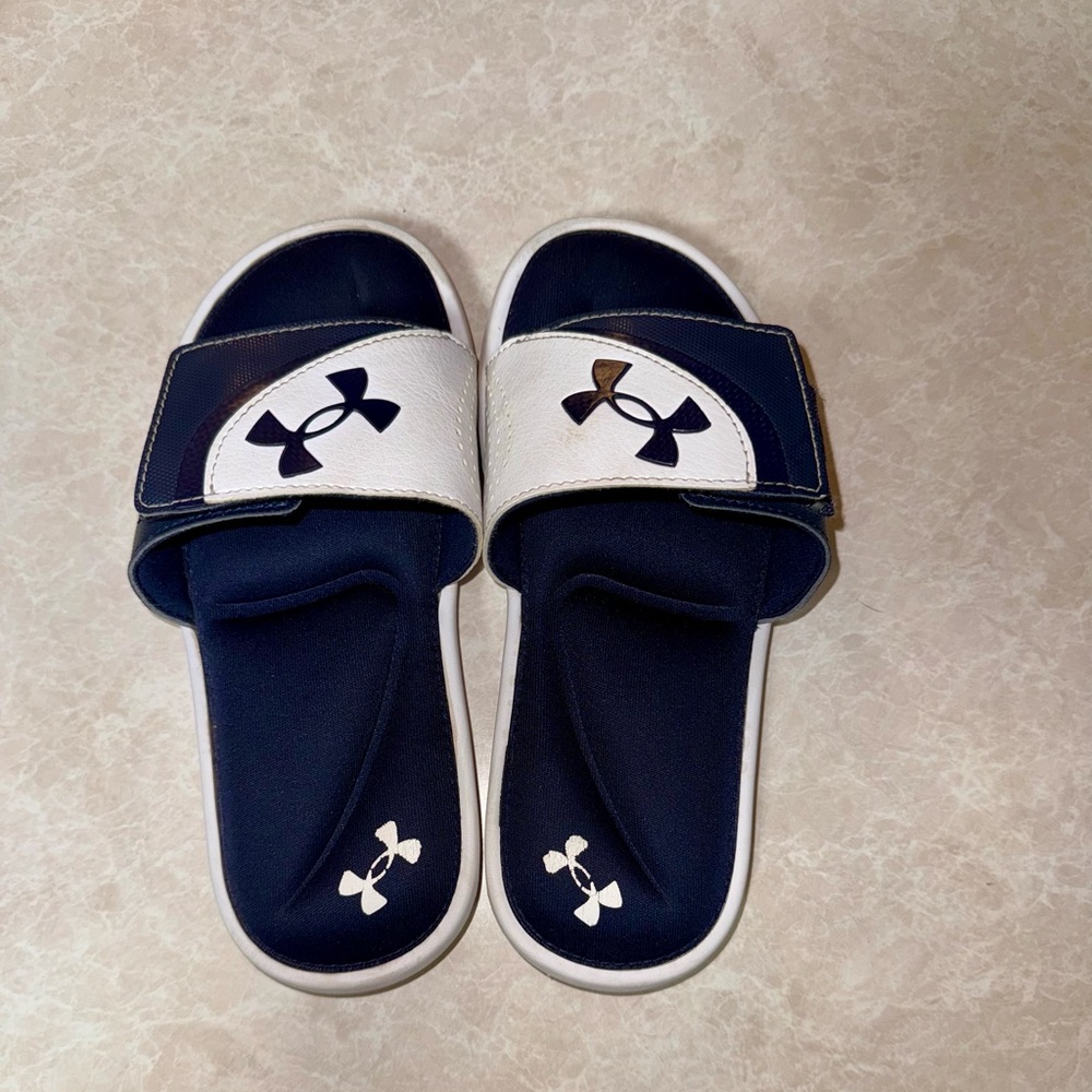 Under Armour Kids Navy and White Slide Sandals